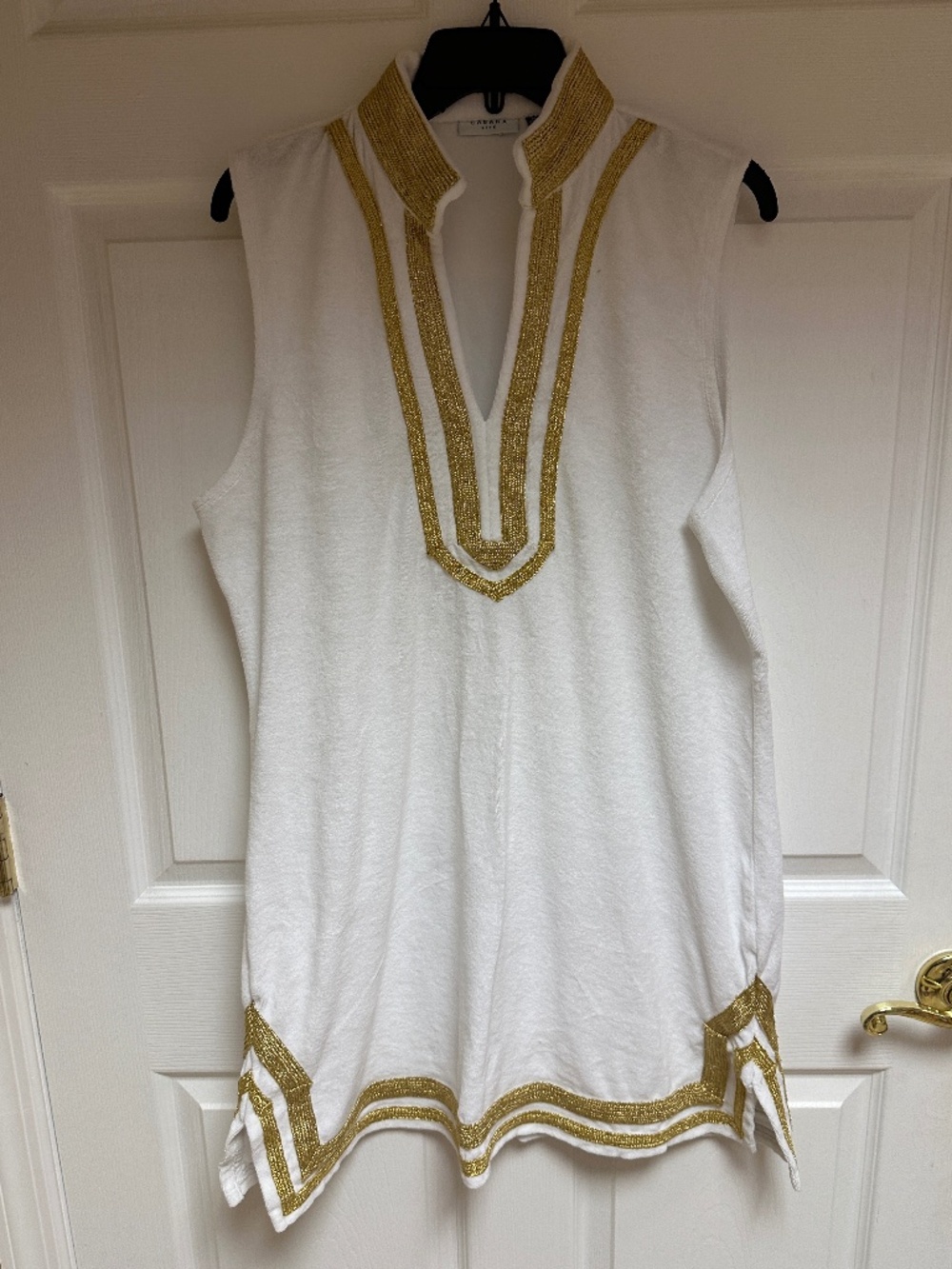 CABANA LIFE Terry White Metallic Sleeveless Tunic Dress. Size XL
